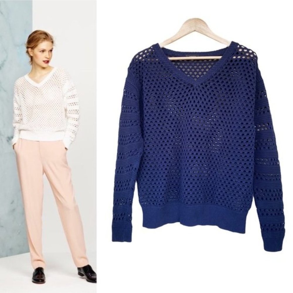 Aritzia BABATON Davey Vneck Navy Crochet Sweater
